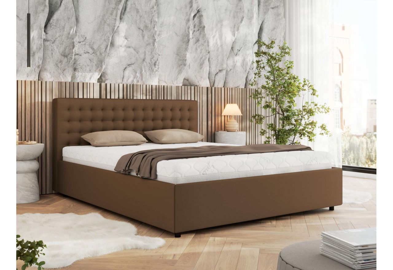 Łóżko tapicerowane PAVO CLASSIC 160x200 - materac multipocket - brązowy, ekoskóra