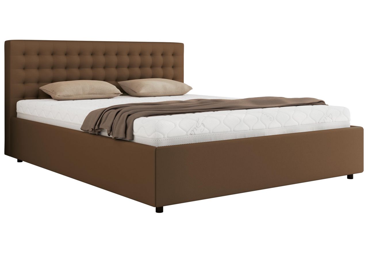 Łóżko tapicerowane PAVO CLASSIC 180x200 - materac multipocket - brązowy, ekoskóra