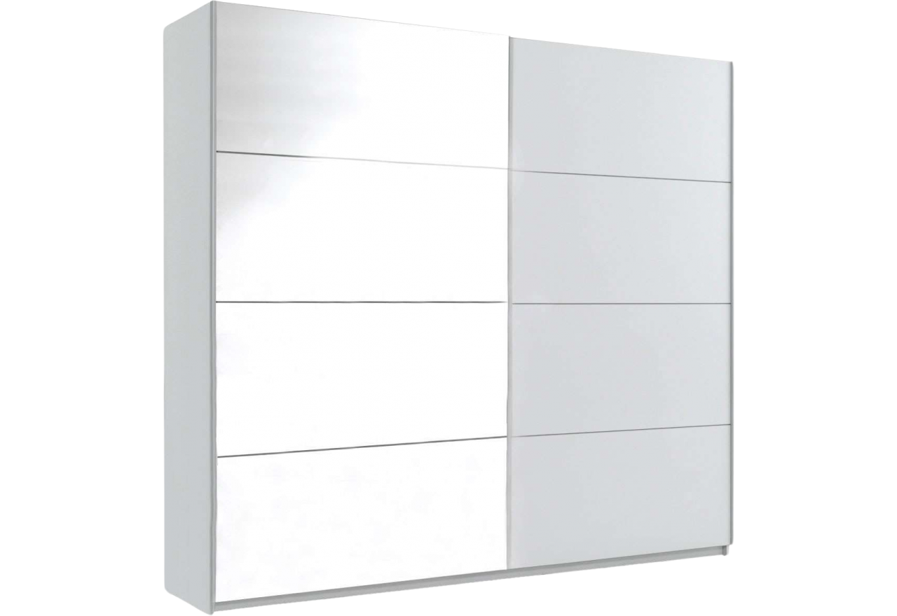 Szeroka na 221 cm szafa z lustrem, frontami przesuwnymi w białym kolorze do sypialni - JOTA Biały - Lustra / Biały