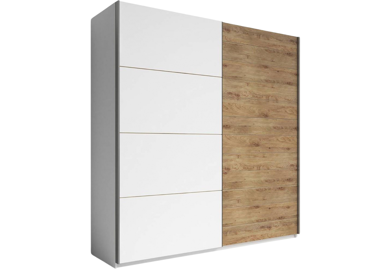 Przesuwna szafa dwudrzwiowa do sypialni z pojemnym wnętrzem - GALAKTA 220 cm Biały / dąb beaufort - biały