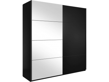 Przestronna, duża, czarna szafa 221 cm z lustrem do pokoju lub sypialni - JOTA Czarny - Lustra / Czarny