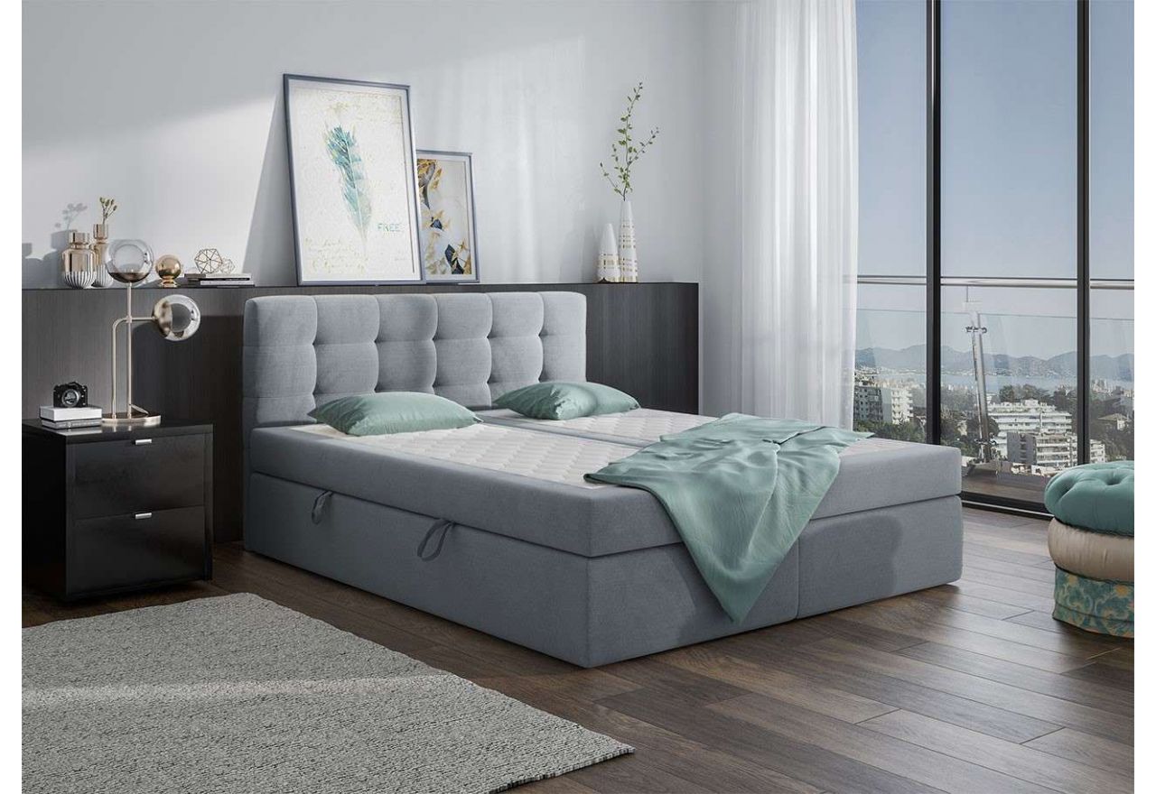 Eleganckie podwójne łóżko kontynentalne do sypialni z opcją wyboru tkaniny oraz materacem - CENTO