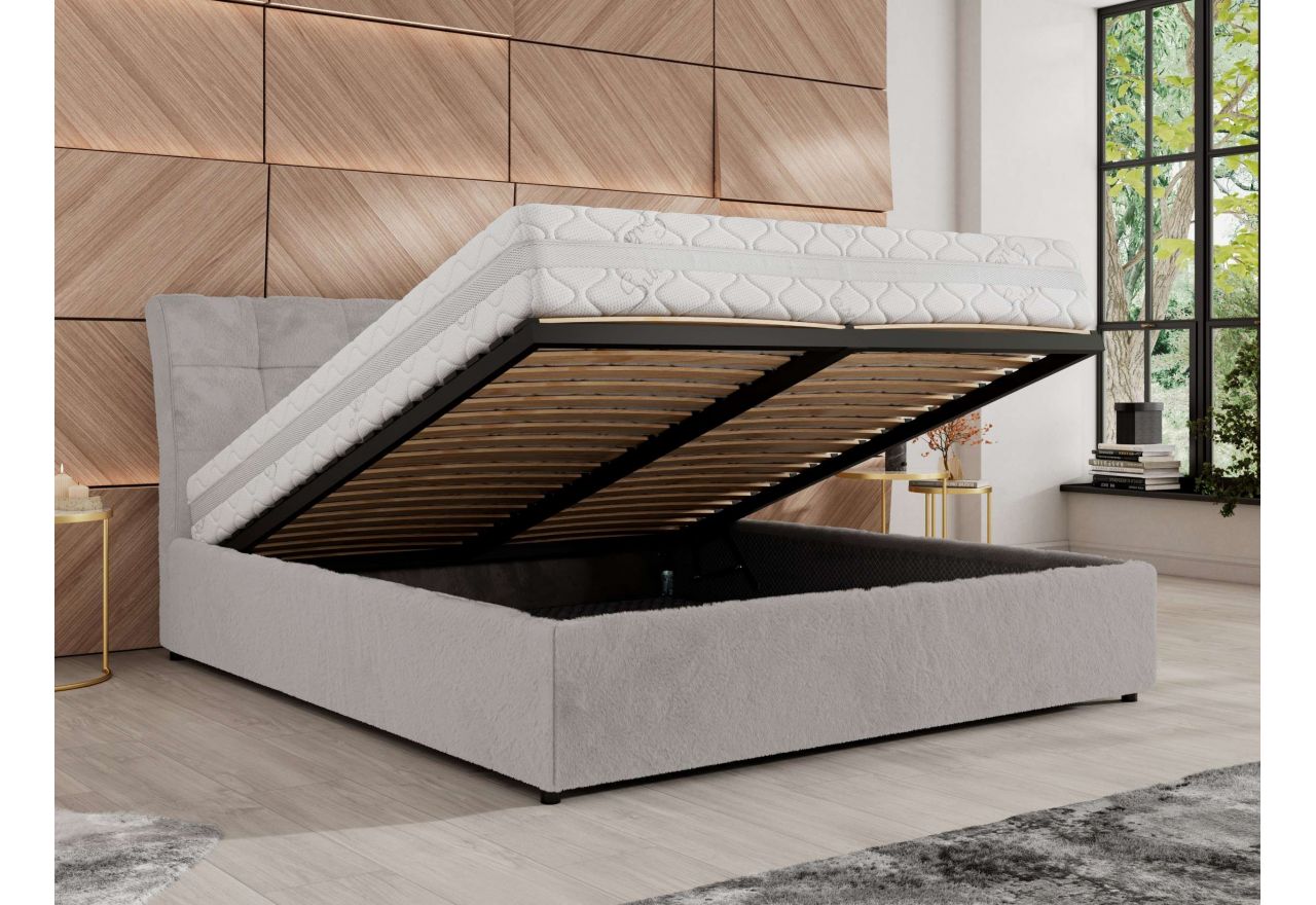 Łóżko tapicerowane GALA CLASSIC 160x200 - materac pocket - jasnoszary, plusz