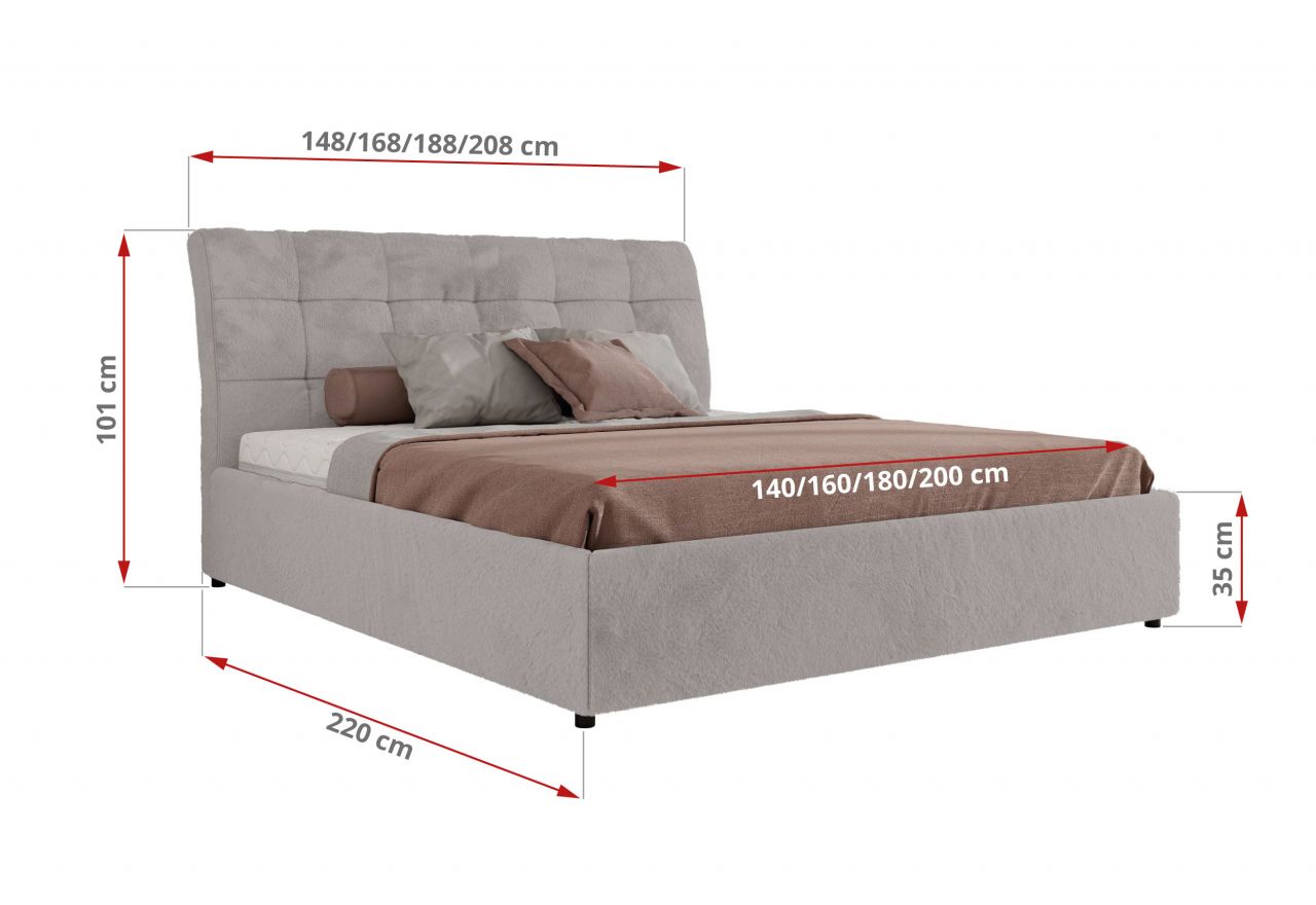 Łóżko tapicerowane GALA CLASSIC 160x200 - materac pocket - jasnoszary, plusz