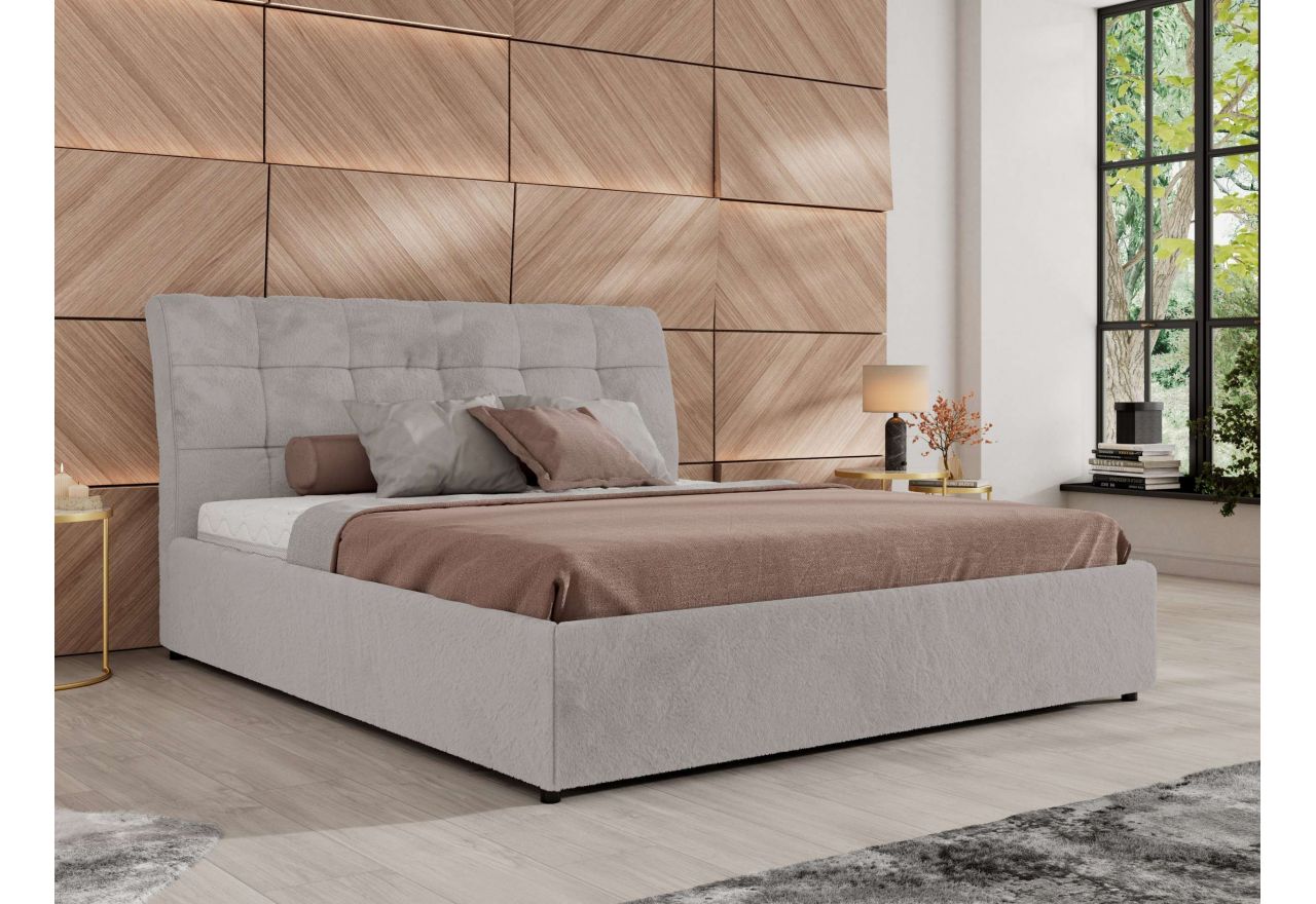 Łóżko tapicerowane GALA CLASSIC 180x200 - materac multipocket - jasnoszary, plusz