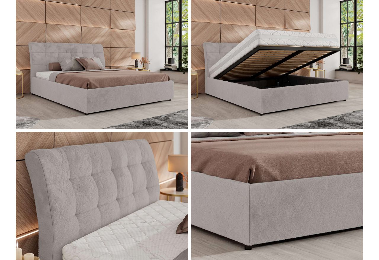 Łóżko tapicerowane GALA CLASSIC 180x200 - materac multipocket - jasnoszary, plusz