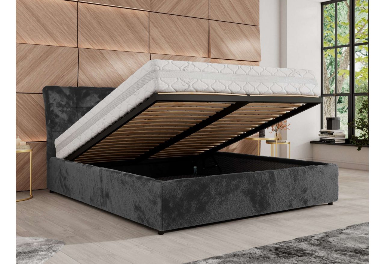 Łóżko tapicerowane GALA CLASSIC 200x200 - materac piankowy - ciemnoszary, plusz