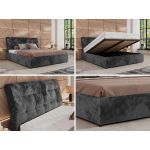 Łóżko tapicerowane GALA CLASSIC 160x200 - materac pocket - ciemnoszary, plusz