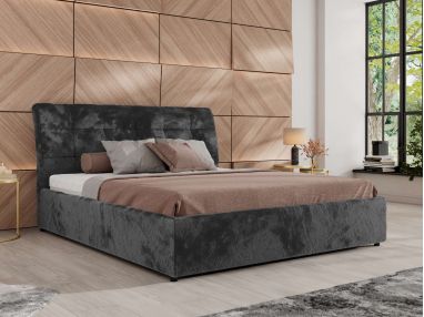 Łóżko tapicerowane GALA CLASSIC 200x200 - materac pocket - ciemnoszary, plusz