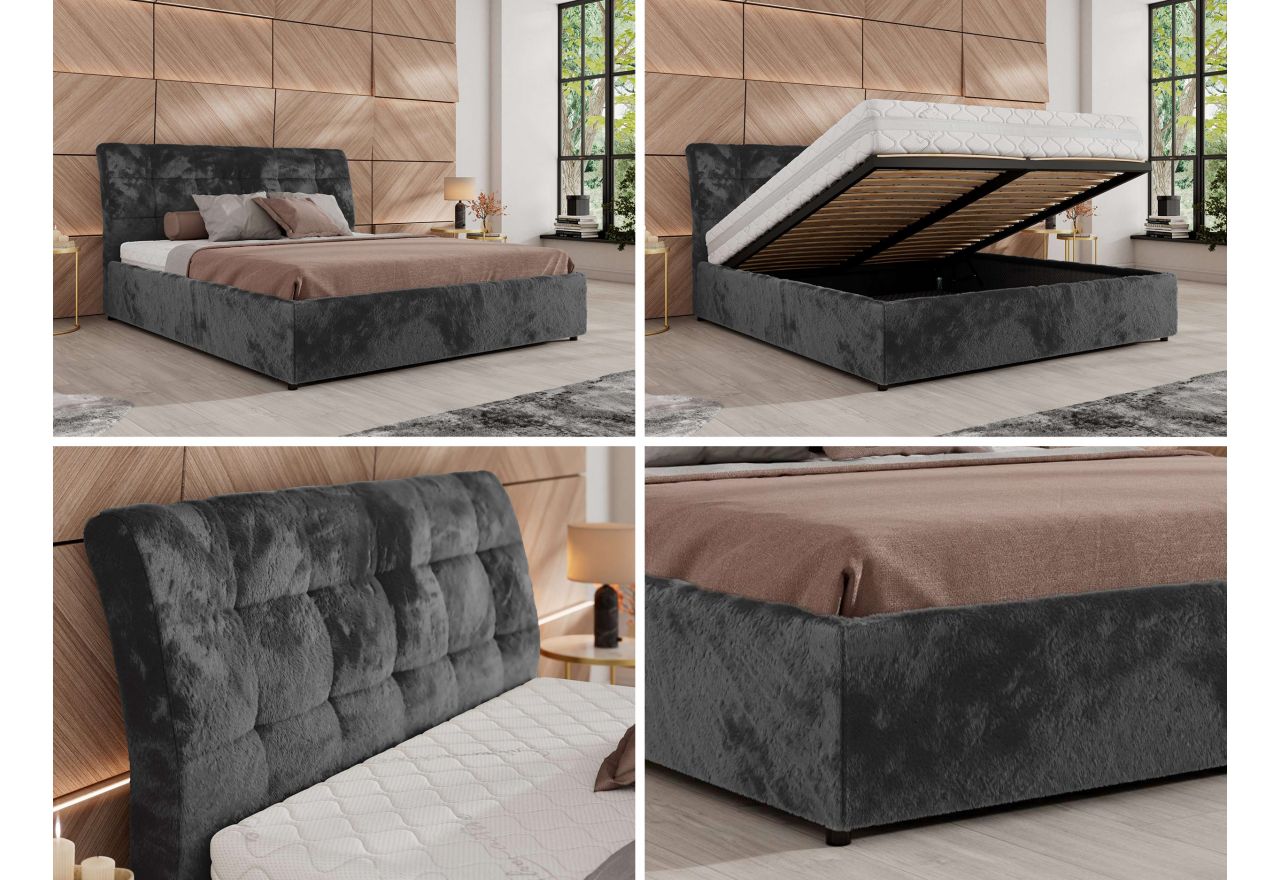 Łóżko tapicerowane GALA CLASSIC 140x200 - materac multipocket - ciemnoszary, plusz