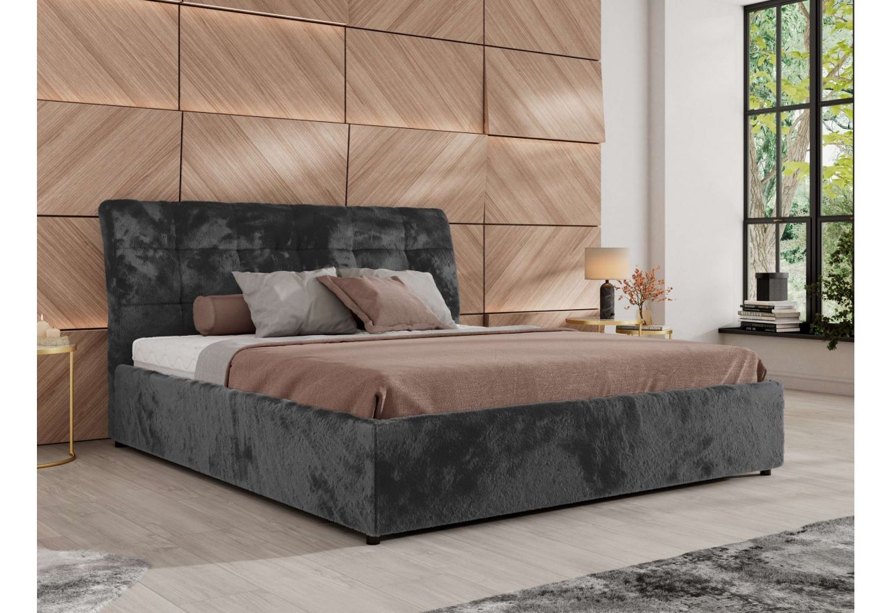 Łóżko tapicerowane GALA CLASSIC 160x200 - materac multipocket - ciemnoszary, plusz