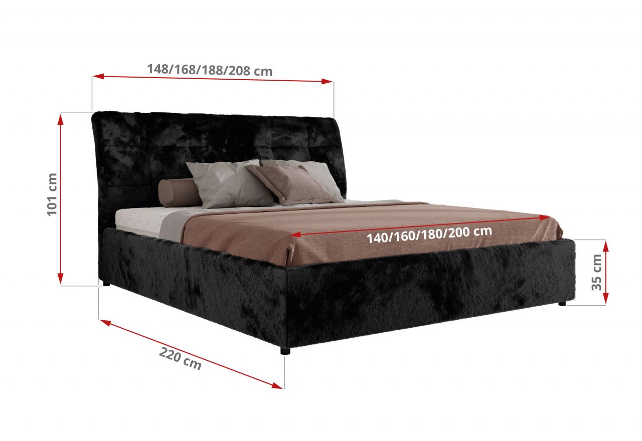 Łóżko tapicerowane GALA CLASSIC 160x200 - materac pocket - czarny, plusz
