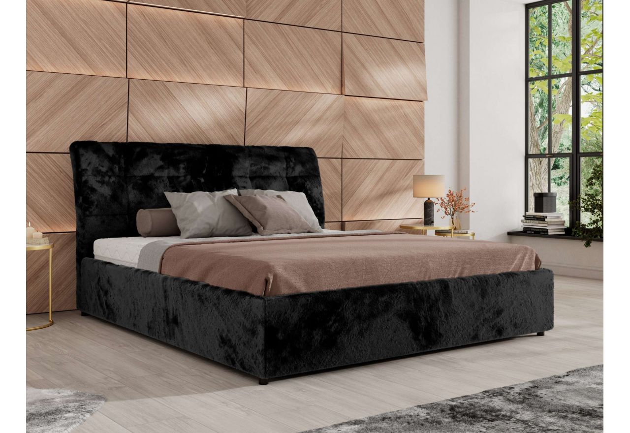 Łóżko tapicerowane GALA CLASSIC 180x200 - materac pocket - czarny, plusz