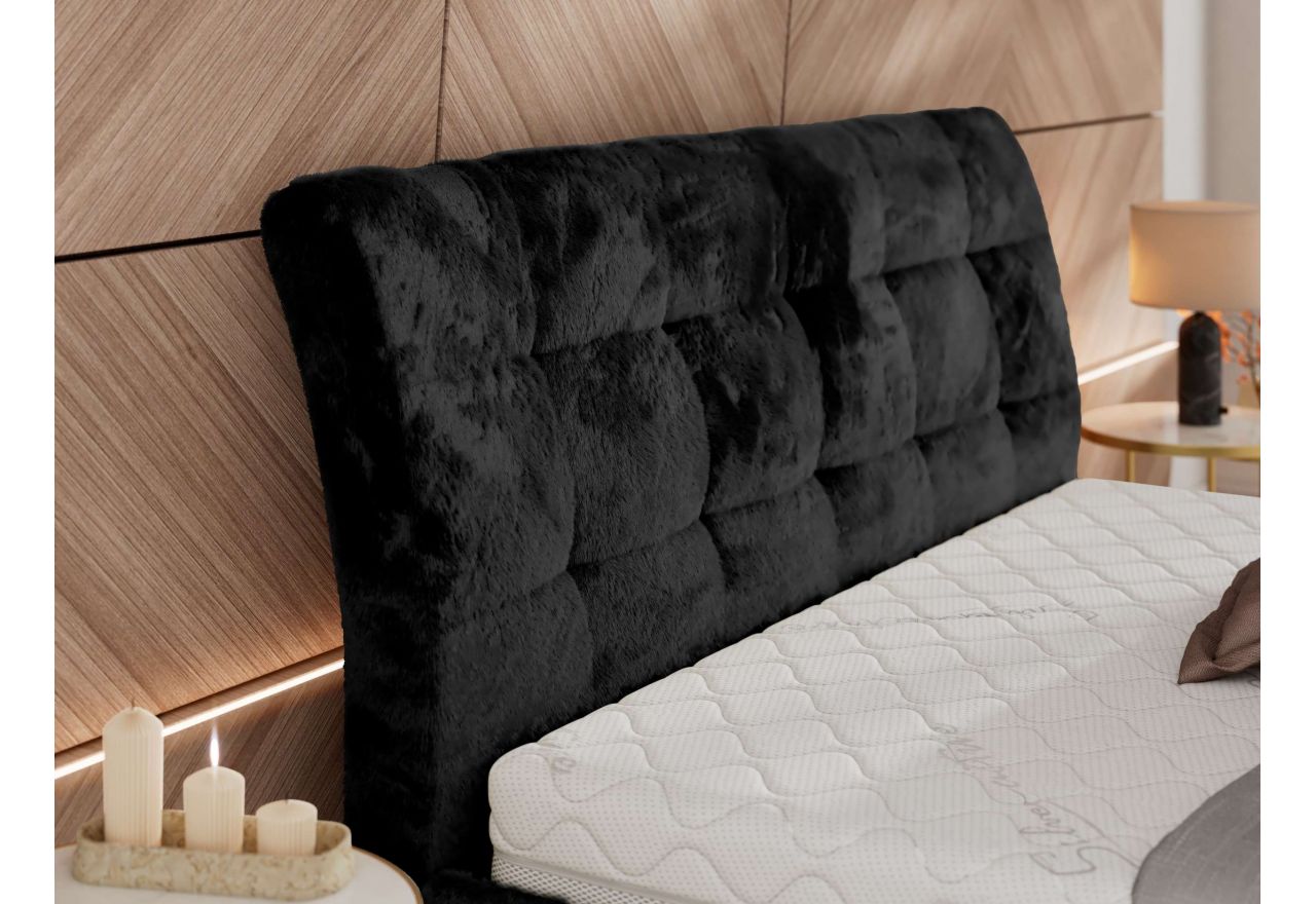 Łóżko tapicerowane GALA CLASSIC 200x200 - materac multipocket - czarny, plusz