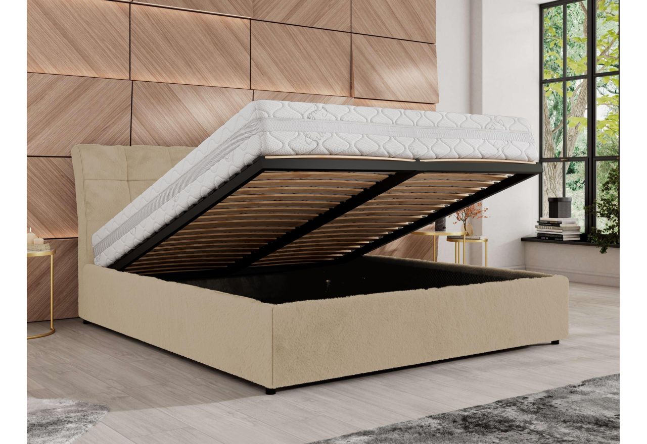 Łóżko tapicerowane GALA CLASSIC 160x200 - kremowy, plusz