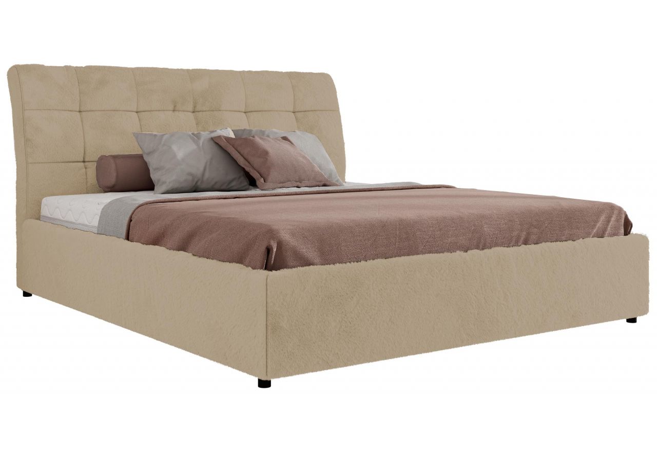 Łóżko tapicerowane GALA CLASSIC 160x200 - materac piankowy - kremowy, plusz