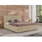Łóżko tapicerowane GALA CLASSIC 160x200 - materac pocket - kremowy, plusz