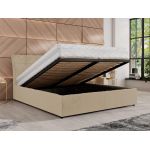 Łóżko tapicerowane GALA CLASSIC 160x200 - materac pocket - kremowy, plusz