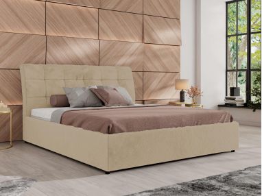 Łóżko tapicerowane GALA CLASSIC 140x200 - materac multipocket - kremowy, plusz