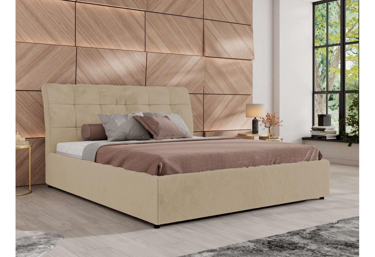Łóżko tapicerowane GALA CLASSIC 140x200 - materac multipocket - kremowy, plusz