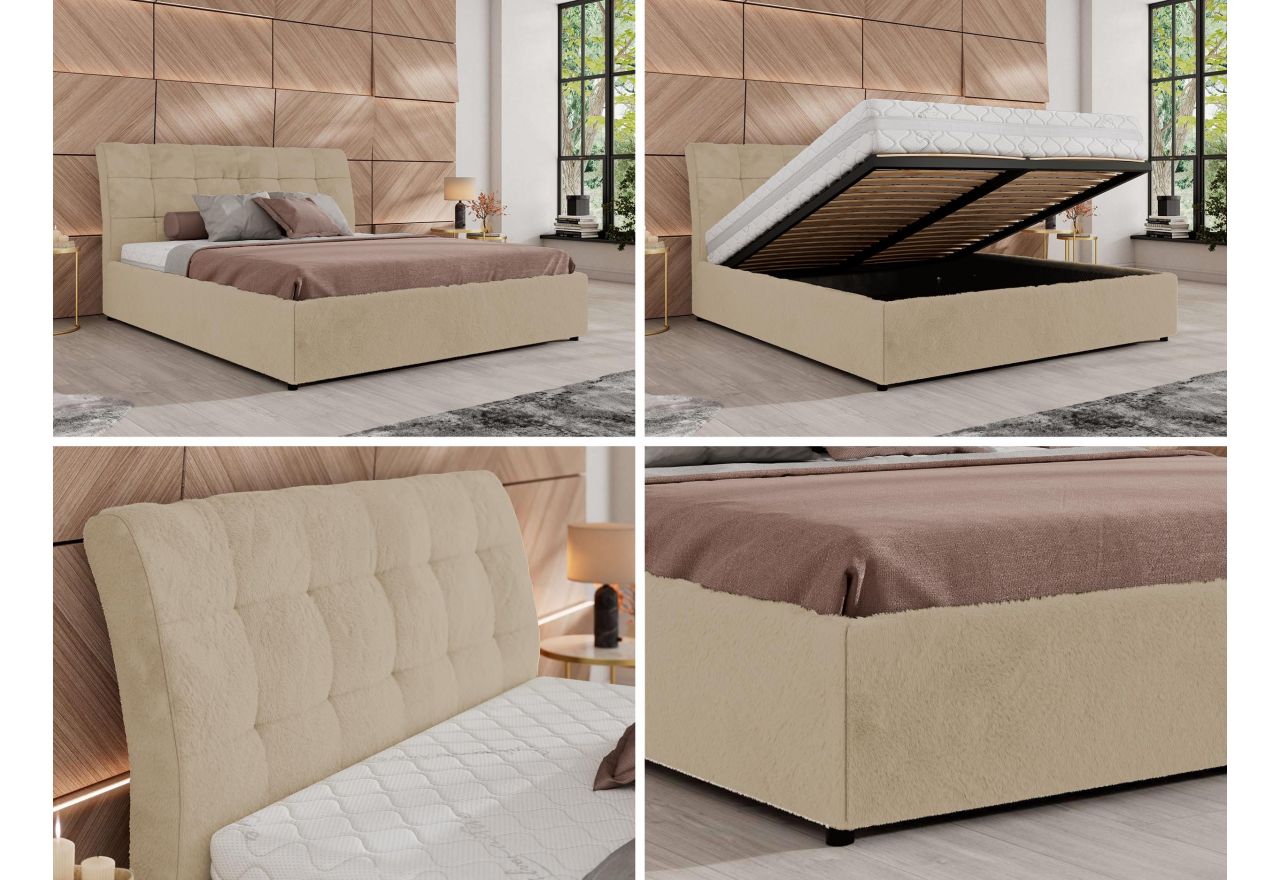 Łóżko tapicerowane GALA CLASSIC 140x200 - materac multipocket - kremowy, plusz