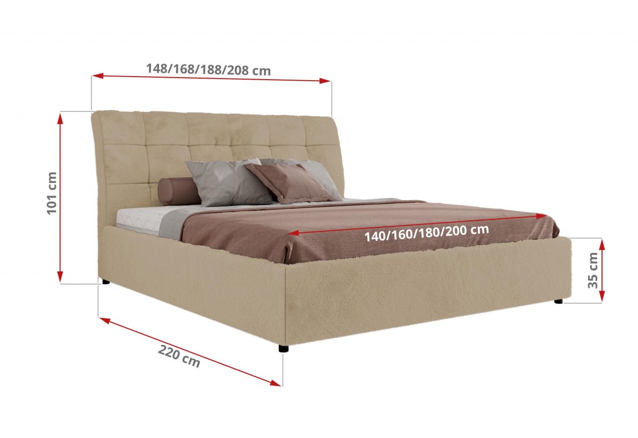 Łóżko tapicerowane GALA CLASSIC 180x200 - materac multipocket - kremowy, plusz