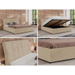 Łóżko tapicerowane GALA CLASSIC 200x200 - materac multipocket - kremowy, plusz