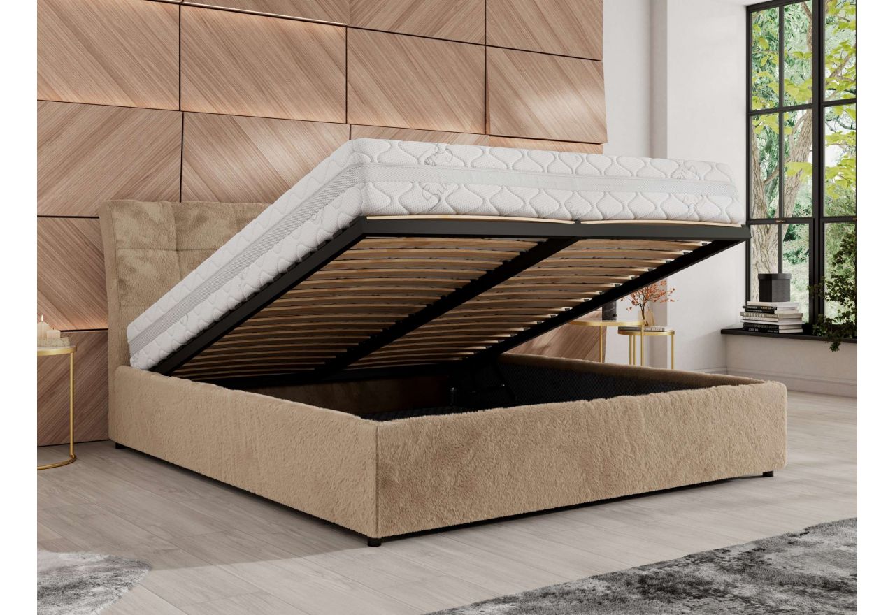 Łóżko tapicerowane GALA CLASSIC 180x200 - materac piankowy - beżowy, plusz