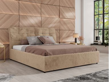 Łóżko tapicerowane GALA CLASSIC 160x200 - materac pocket - beżowy, plusz