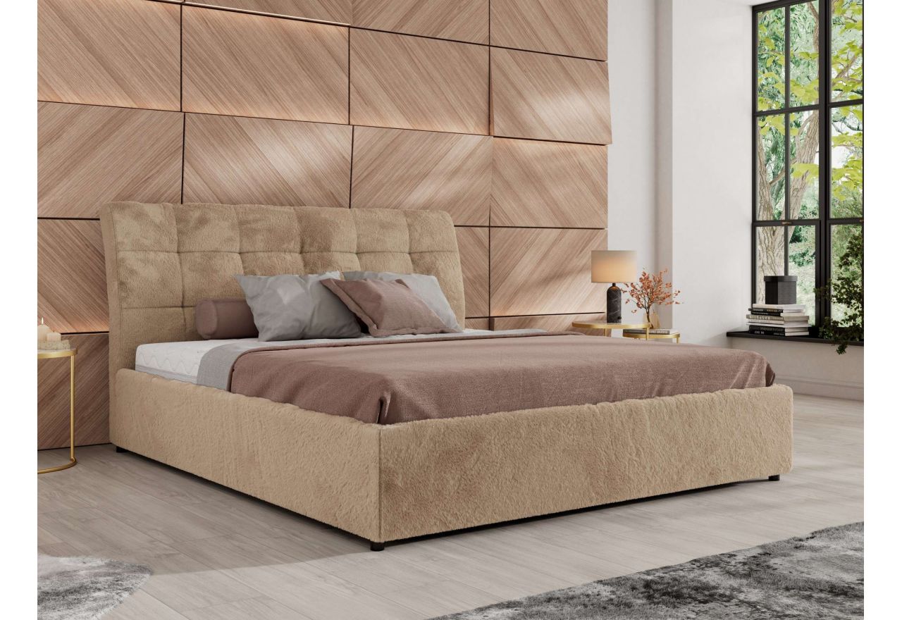 Łóżko tapicerowane GALA CLASSIC 180x200 - materac pocket - beżowy, plusz