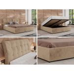 Łóżko tapicerowane GALA CLASSIC 140x200 - materac multipocket - beżowy, plusz