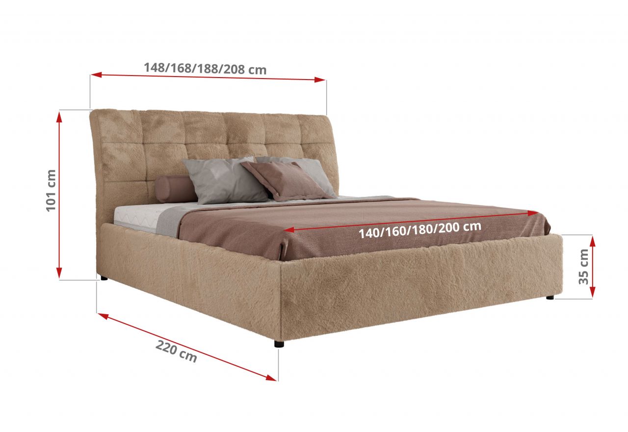 Łóżko tapicerowane GALA CLASSIC 180x200 - materac multipocket - beżowy, plusz
