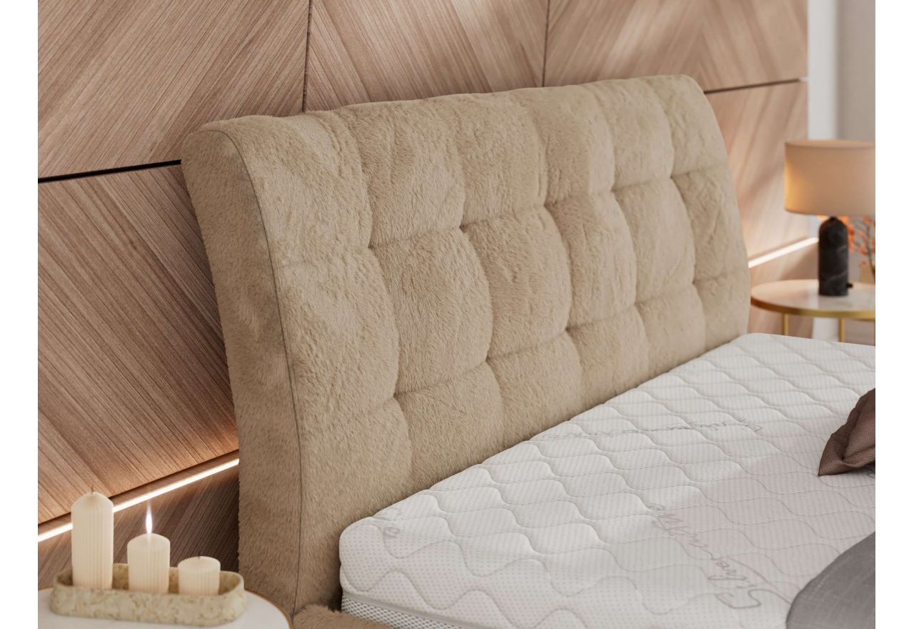 Łóżko tapicerowane GALA CLASSIC 200x200 - materac multipocket - beżowy, plusz