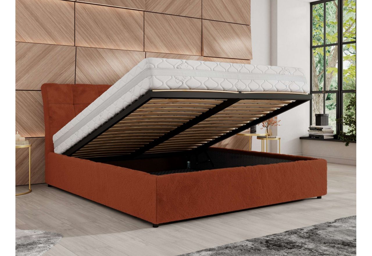 Łóżko tapicerowane GALA CLASSIC 140x200 - materac piankowy - pomarańczowy, plusz