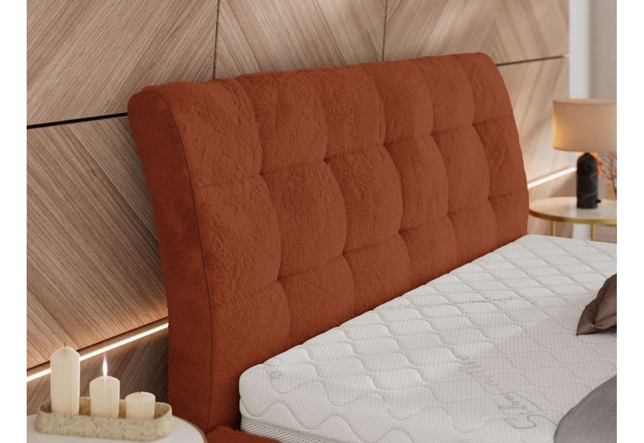 Łóżko tapicerowane GALA CLASSIC 140x200 - materac pocket - pomarańczowy, plusz