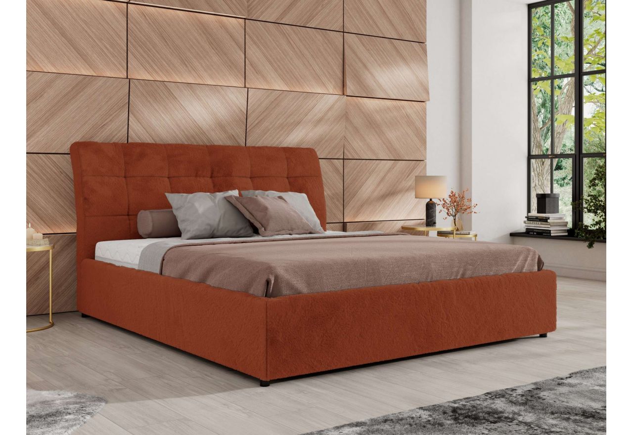 Łóżko tapicerowane GALA CLASSIC 140x200 - materac multipocket - pomarańczowy, plusz