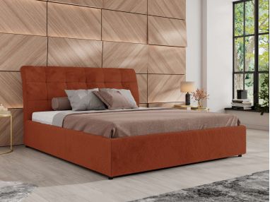 Łóżko tapicerowane GALA CLASSIC 180x200 - materac multipocket - pomarańczowy, plusz
