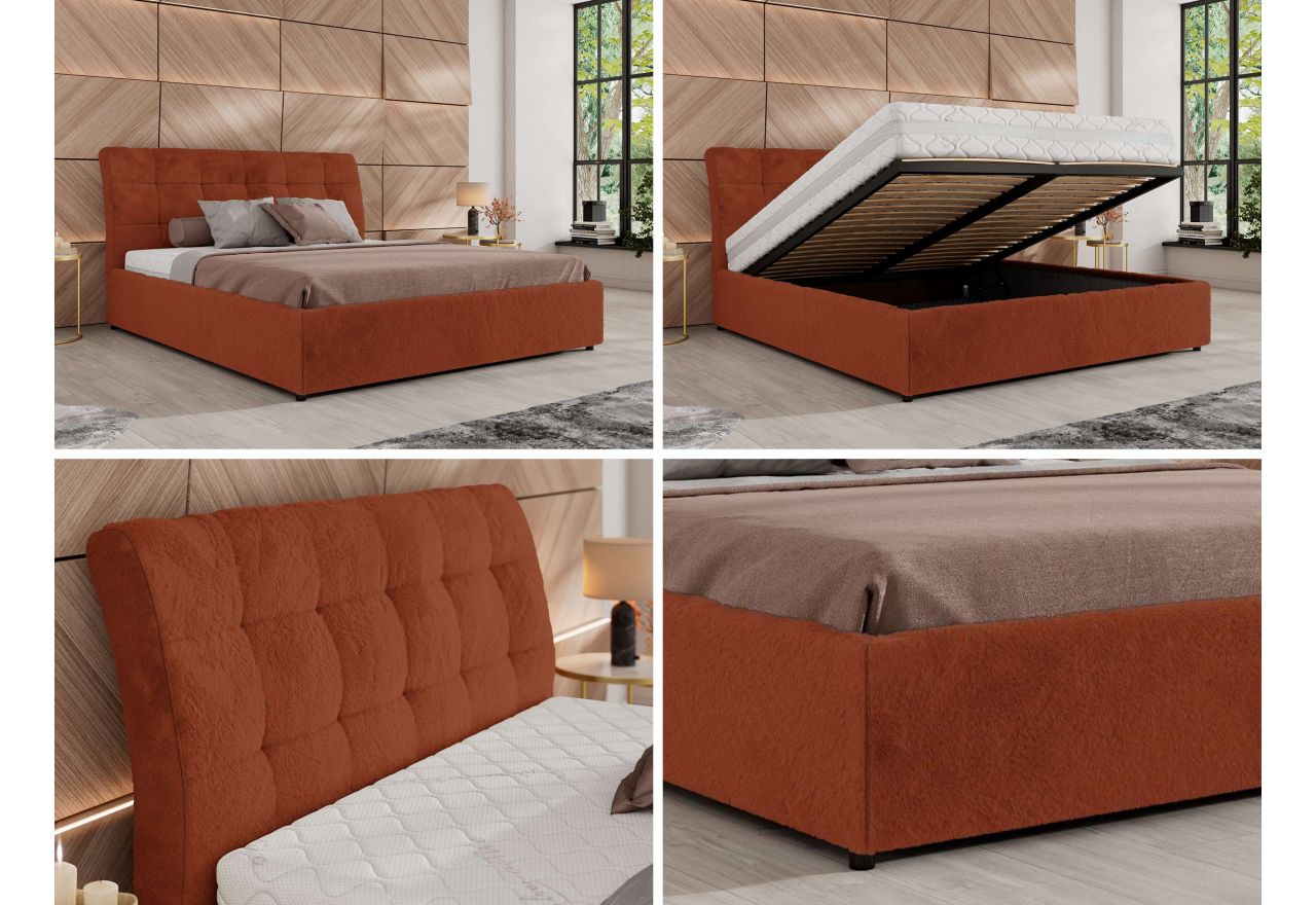 Łóżko tapicerowane GALA CLASSIC 180x200 - materac multipocket - pomarańczowy, plusz
