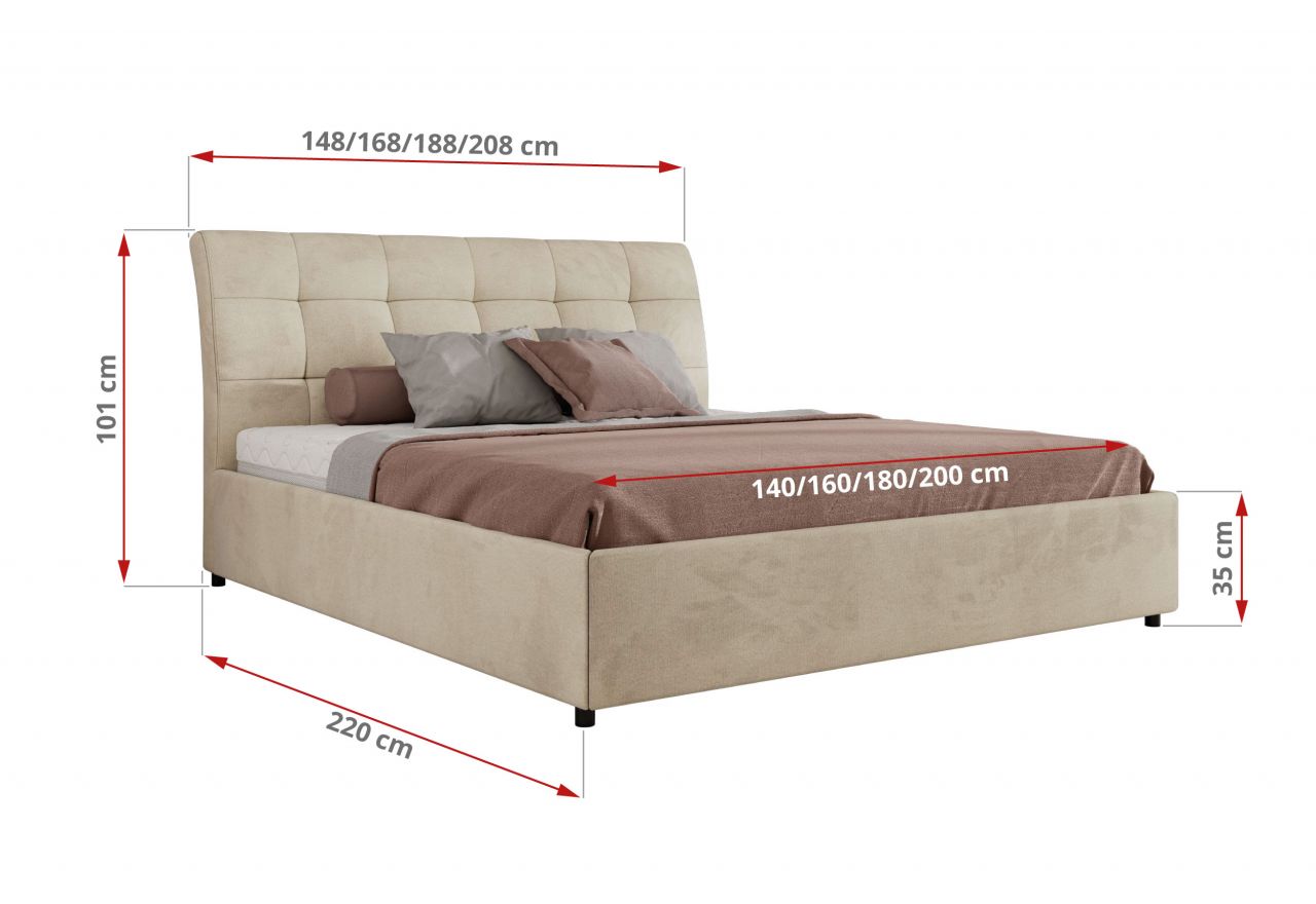 Łóżko tapicerowane GALA CLASSIC 160x200 - materac pocket - beżowy, welwet