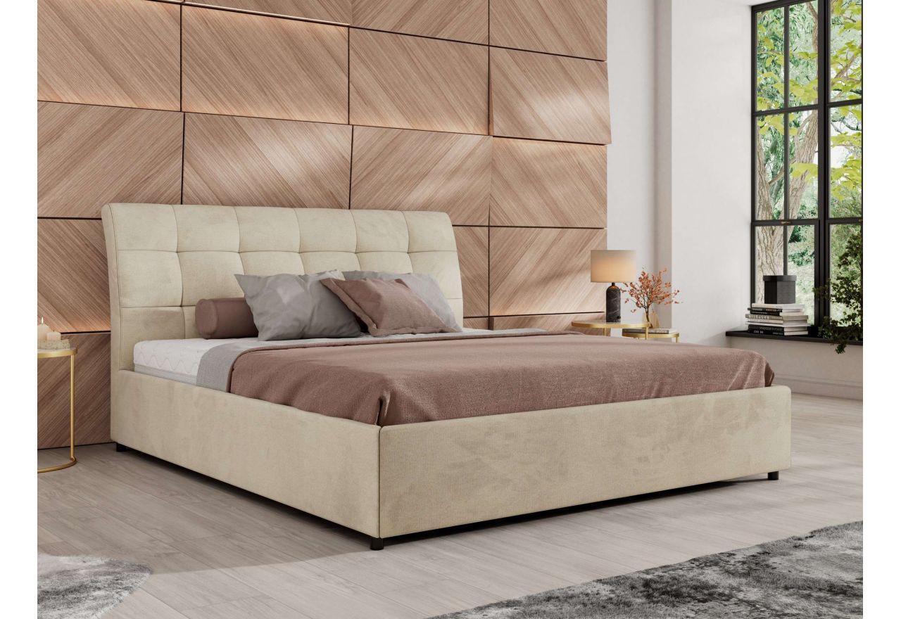 Łóżko tapicerowane GALA CLASSIC 160x200 - materac multipocket - beżowy, welwet