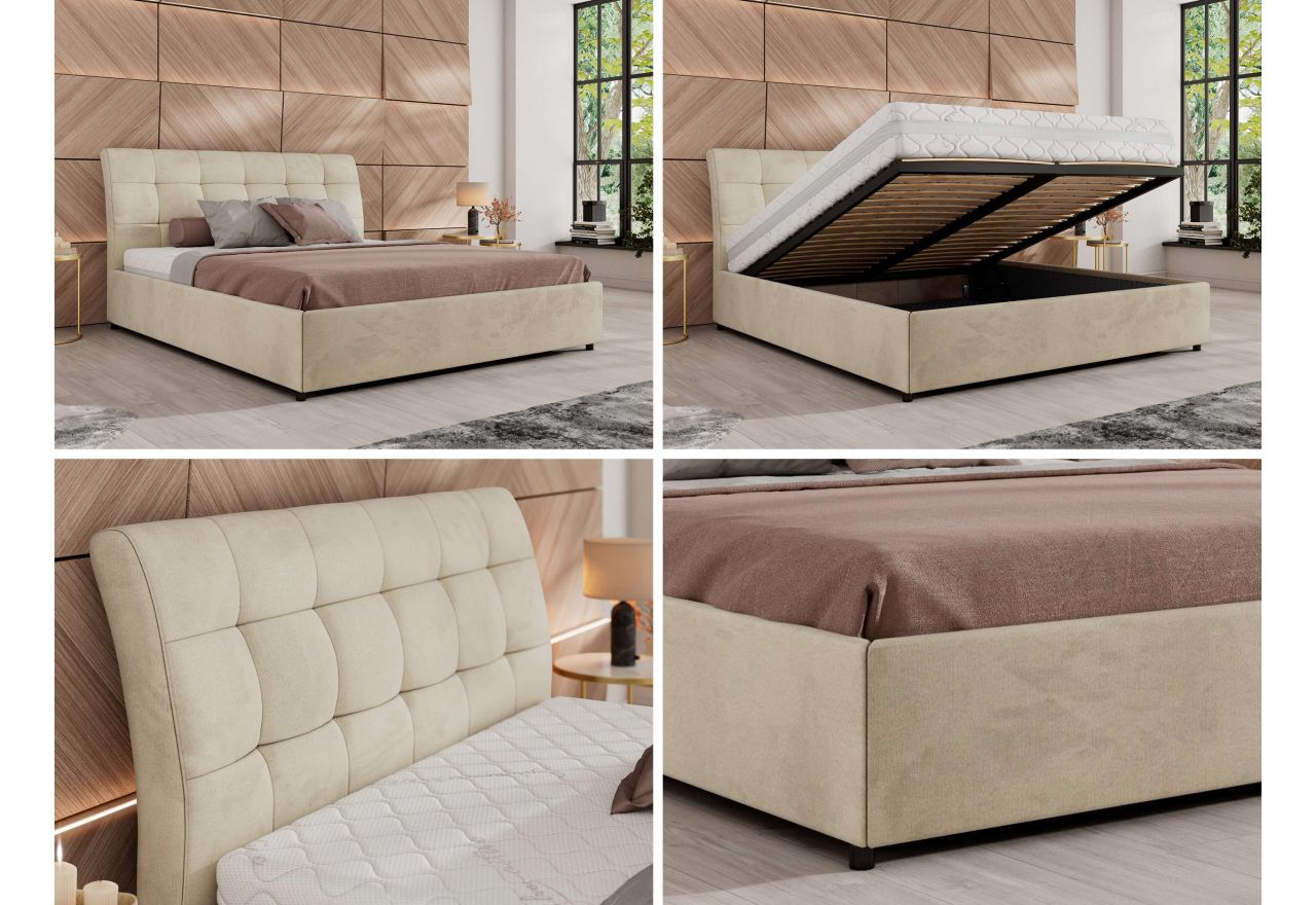 Łóżko tapicerowane GALA CLASSIC 160x200 - materac multipocket - beżowy, welwet