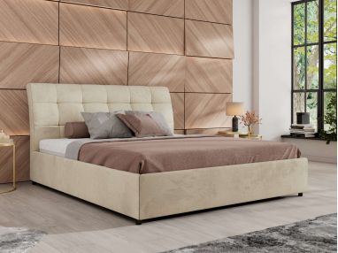 Łóżko tapicerowane GALA CLASSIC 180x200 - materac multipocket - beżowy, welwet