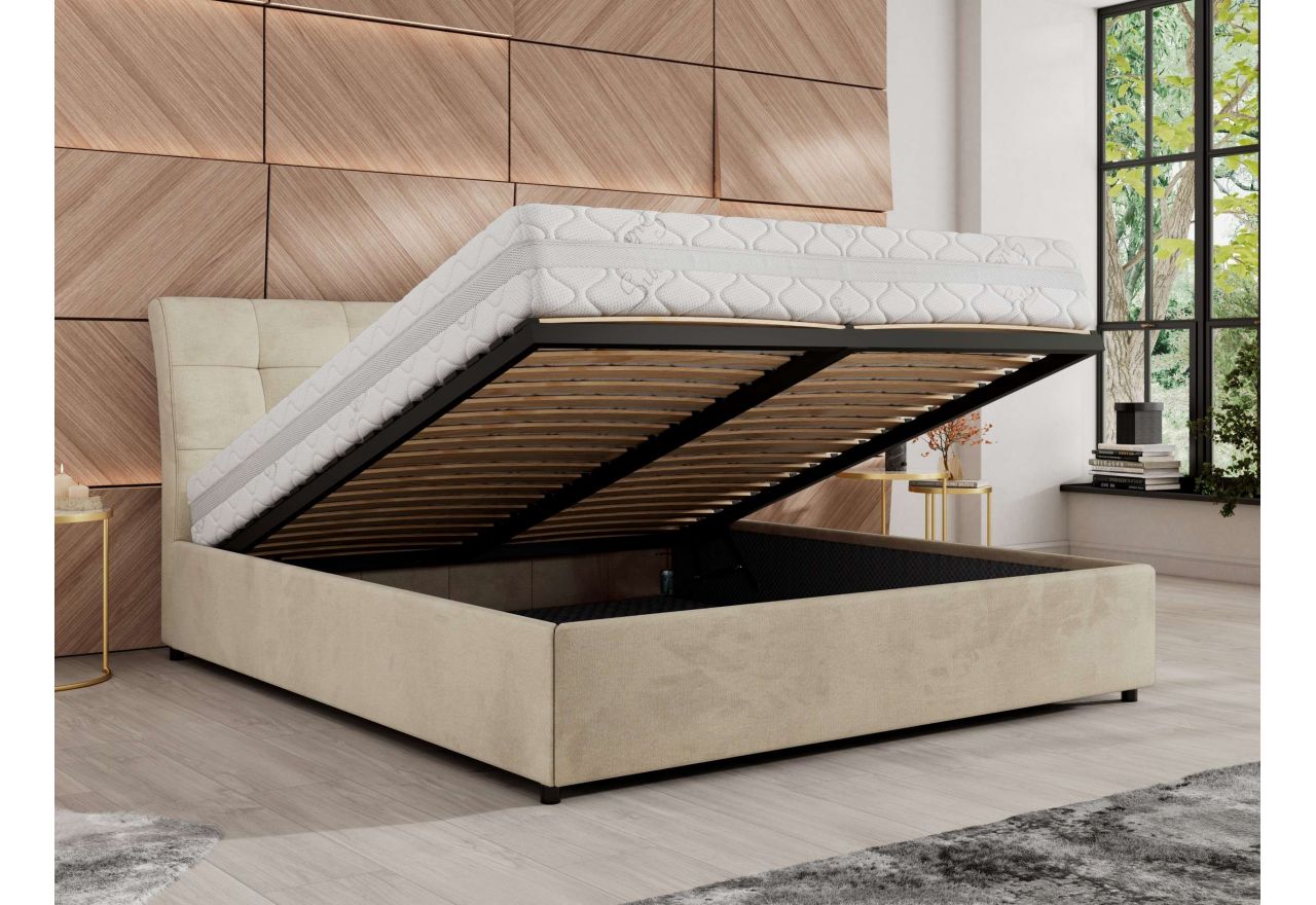 Łóżko tapicerowane GALA CLASSIC 200x200 - materac multipocket - beżowy, welwet
