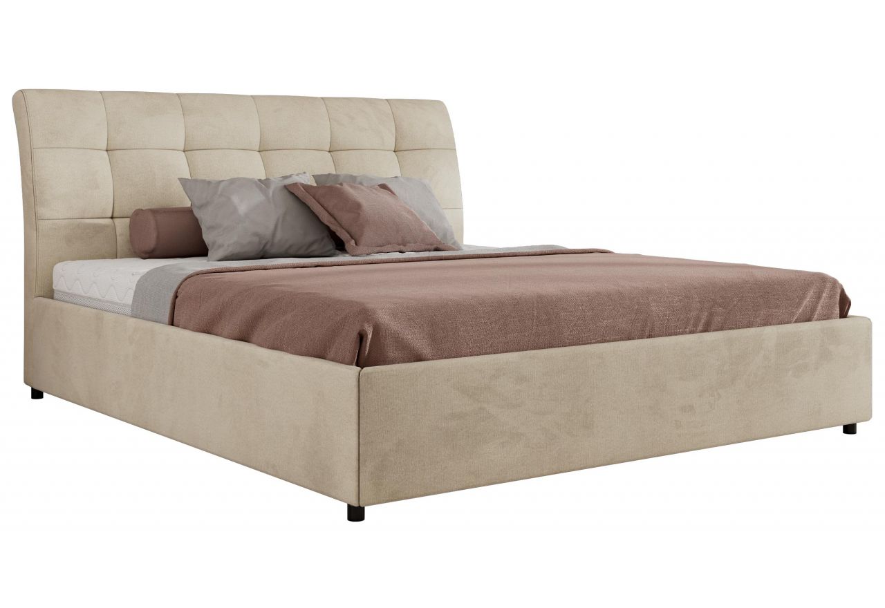 Łóżko tapicerowane GALA CLASSIC 200x200 - materac multipocket - beżowy, welwet