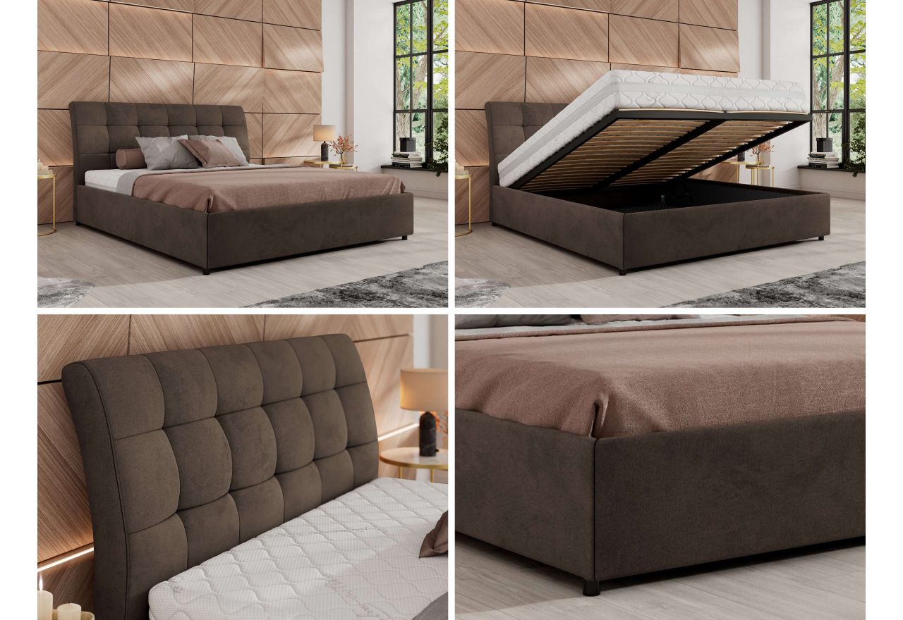 Łóżko tapicerowane GALA CLASSIC 160x200 - materac pocket - brązowy, welwet