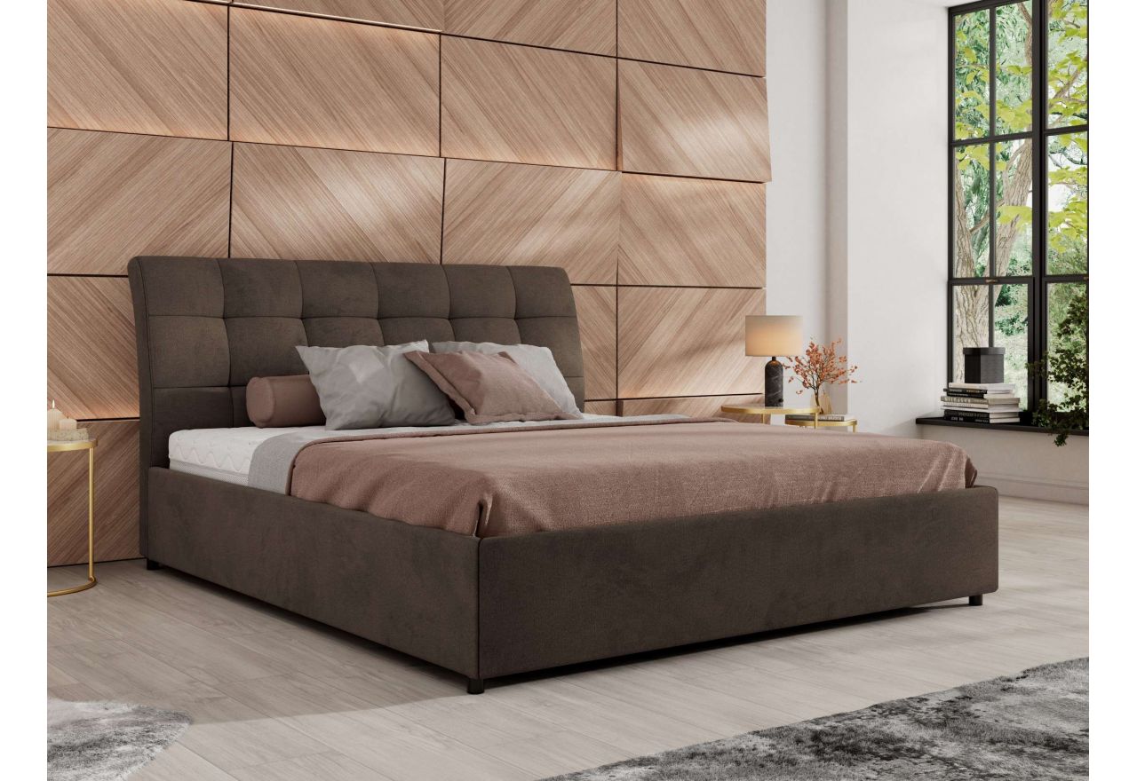 Łóżko tapicerowane GALA CLASSIC 180x200 - materac pocket - brązowy, welwet
