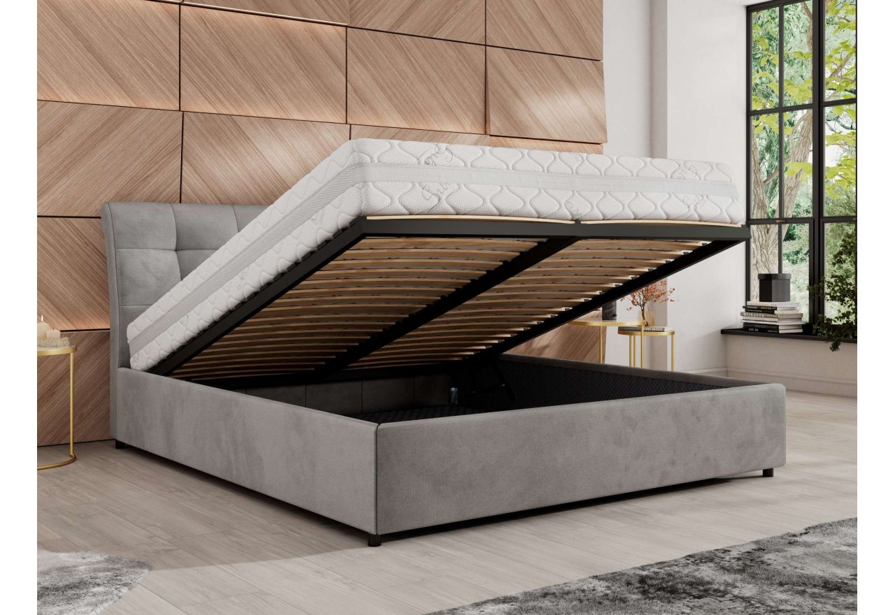 Łóżko tapicerowane GALA CLASSIC 140x200 - materac pocket - jasnoszary, welwet