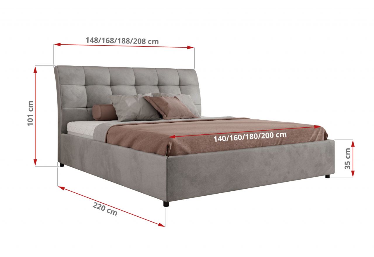 Łóżko tapicerowane GALA CLASSIC 160x200 - materac multipocket - jasnoszary, welwet