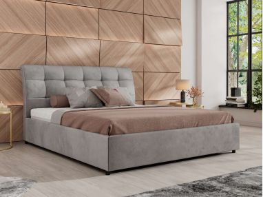 Łóżko tapicerowane GALA CLASSIC 180x200 - materac multipocket - jasnoszary, welwet