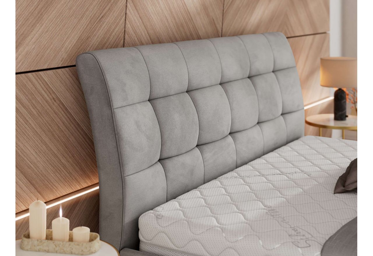 Łóżko tapicerowane GALA CLASSIC 180x200 - materac multipocket - jasnoszary, welwet